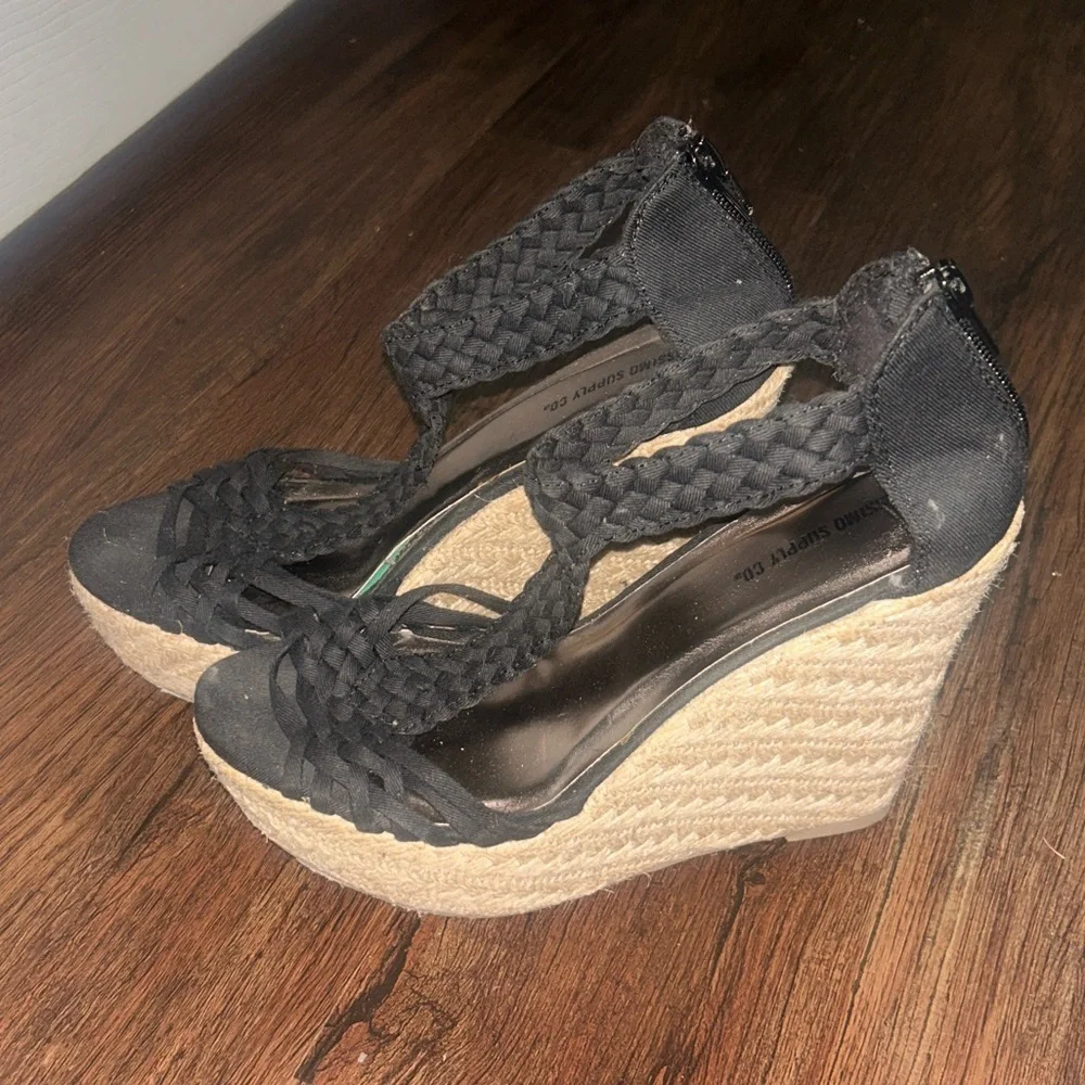 Mossimo Supply Co black braided espadrille wedge sandals size 6.5